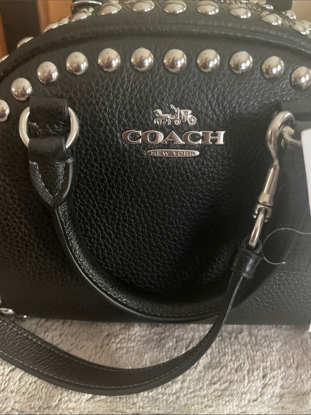 Coach Black Leather Studded Mini Satchel Crossbody - Picture 2 of 5